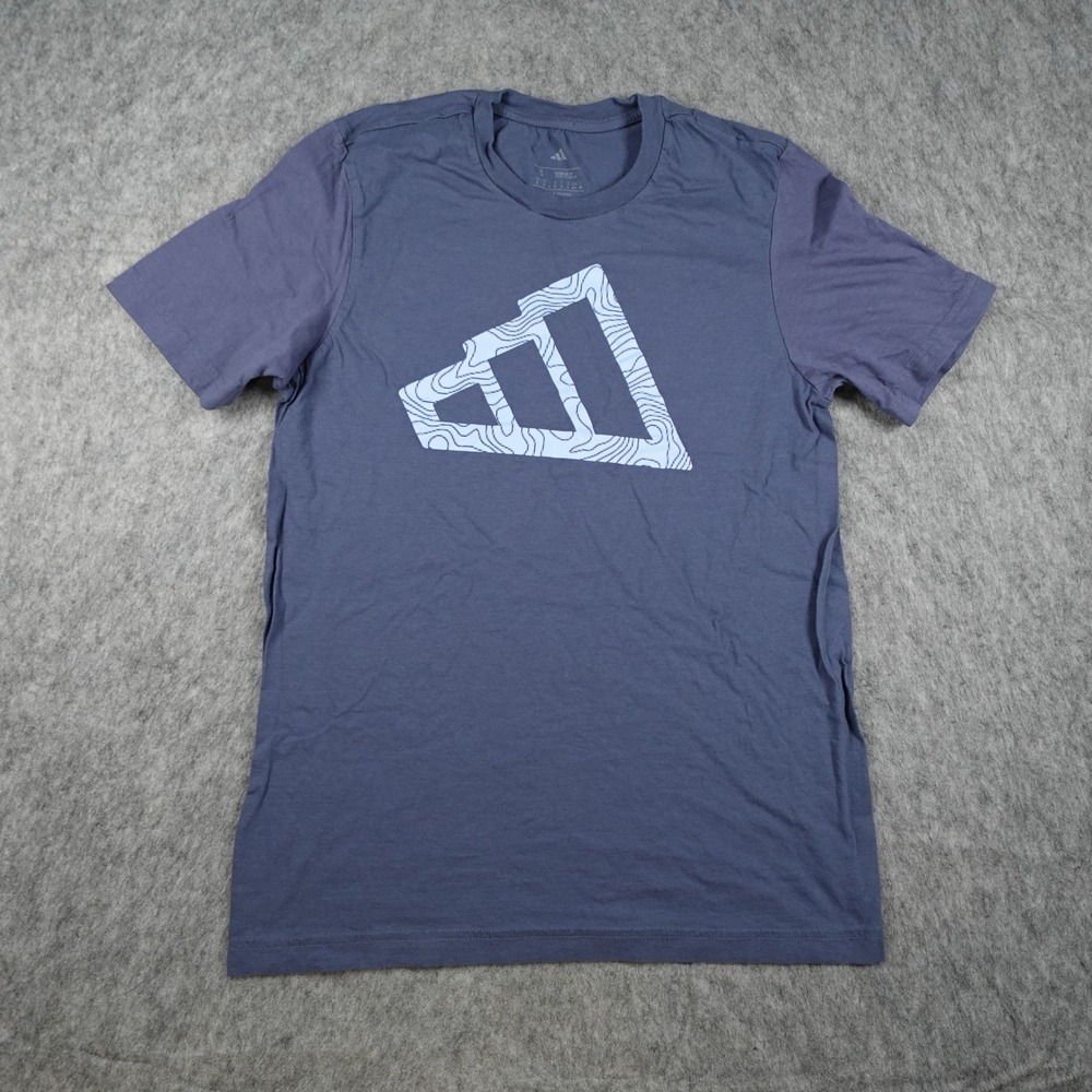 Adidas Shirt Mens Small Blue Topographic Logo Graphic Short Sleeve Tee